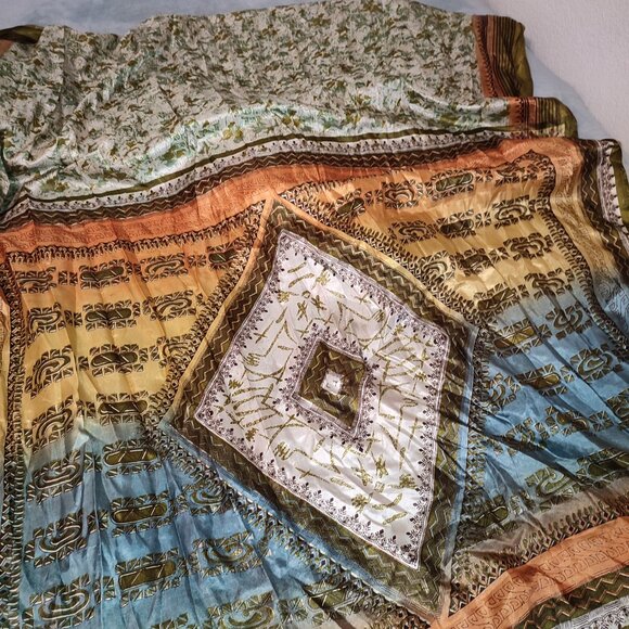 Silk Saree Sari Long Traditional 16 Feet Long Wrap Ethnic India Outfit Vintage - Picture 1 of 7